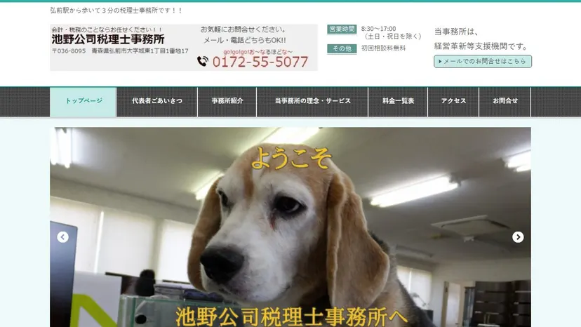 池野公司税理士事務所の公式サイト（ファーストビュー）