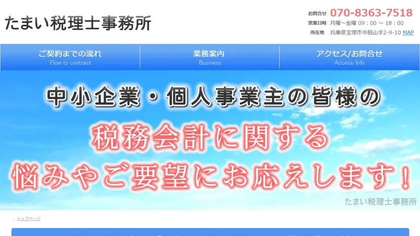 たまい税理士事務所の公式サイト（ファーストビュー）