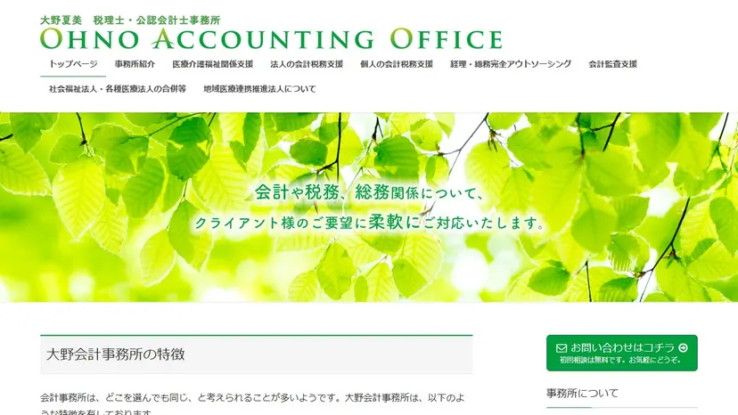 大野夏美税理士・公認会計士事務所の公式サイト（ファーストビュー）